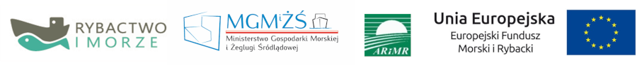 Logo Rybactwa i Morza, Logo MGMiŻŚ, Logo ARiMR, Flaga Unii Europejskiej